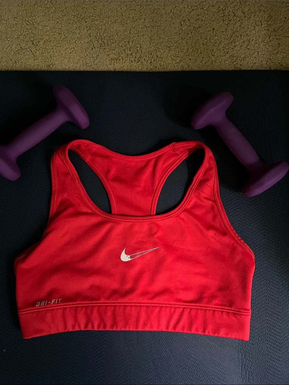 Nike Red Racerback Dri-FIT Sports Bra with White Swoosh
